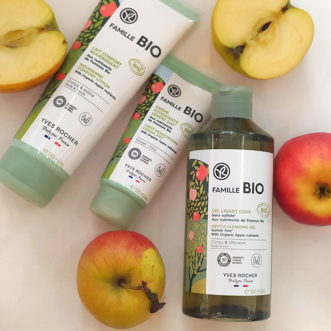 FAMILLE BIO barojošs pieniņš ķermenim un rokām ar organisku ābolu ekstraktu, 250ml