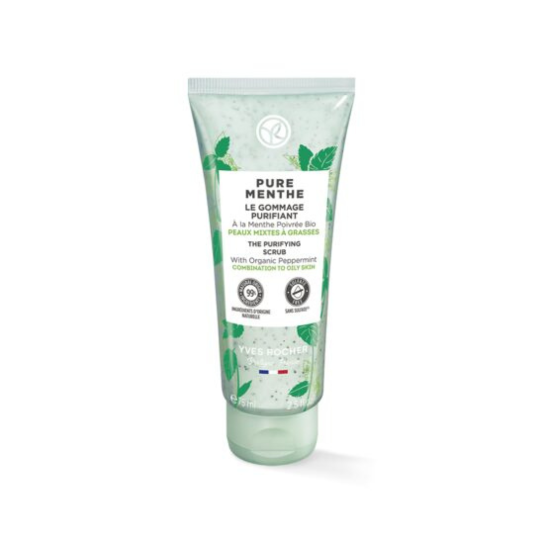 PURE MENTHE attīrošs skrubis ar organisku piparmētras ekstraktu kombinētai ādai, 75ml