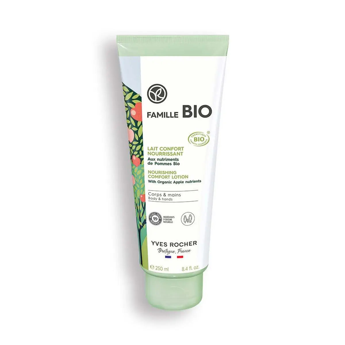 FAMILLE BIO barojošs pieniņš ķermenim un rokām ar organisku ābolu ekstraktu, 250ml